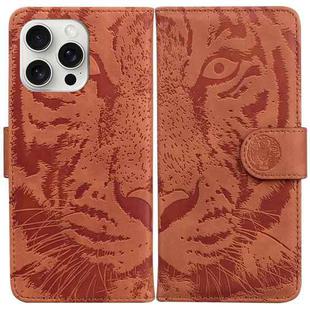 For iPhone 16 Pro Max Tiger Embossing Pattern Leather Phone Case(Brown)