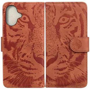 For iPhone 16 Plus Tiger Embossing Pattern Leather Phone Case(Brown)