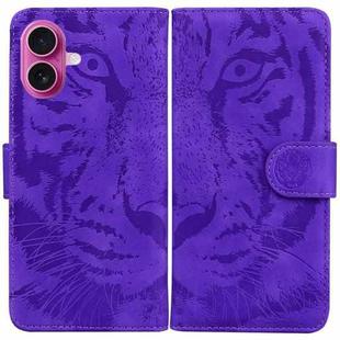 For iPhone 17 Tiger Embossing Pattern Leather Phone Case(Purple)