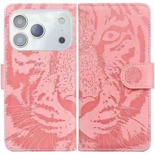 For iPhone 17 Pro Max Tiger Embossing Pattern Leather Phone Case(Pink)