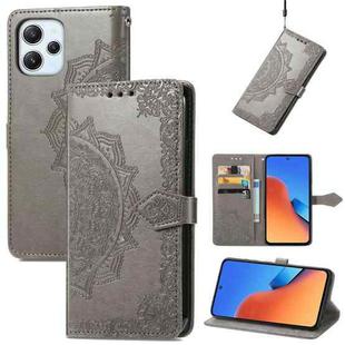 For Xiaomi Redmi 12 Mandala Flower Embossed Leather Phone Case(Grey)