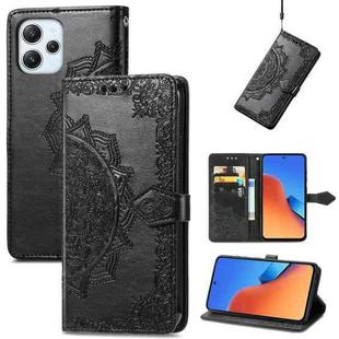 For Xiaomi Redmi 12 Mandala Flower Embossed Leather Phone Case(Black)