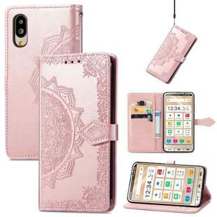 For Sharp Simple Sumaho 6 Mandala Flower Embossed Leather Phone Case(Rose Gold)