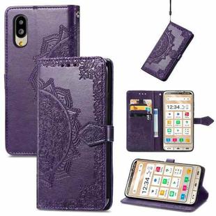 For Sharp Simple Sumaho 6 Mandala Flower Embossed Leather Phone Case(Purple)