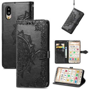 For Sharp Simple Sumaho 6 Mandala Flower Embossed Leather Phone Case(Black)