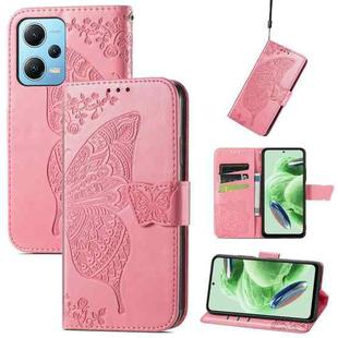 For Xiaomi Redmi Note 12 5G Global Butterfly Love Flower Embossed Flip Leather Phone Case(Pink)