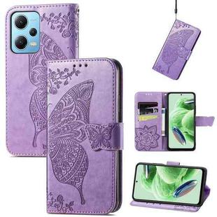 For Xiaomi Redmi Note 12 5G Global Butterfly Love Flower Embossed Flip Leather Phone Case(Light Purple)
