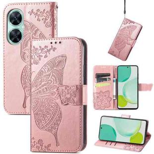 For Huawei nova 11i / Enjoy 60 Pro Butterfly Love Flower Embossed Flip Leather Phone Case(Rose Gold)