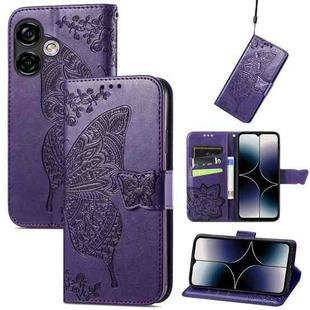 For Ulefone Note 16 Pro Butterfly Love Flower Embossed Leather Phone Case(Dark Purple)