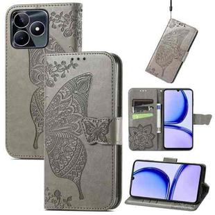 For Realme C53 Butterfly Love Flower Embossed Leather Phone Case(Grey)