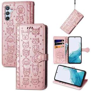 For Samsung Galaxy A54 5G Cat and Dog Embossed Leather Phone Case(Rose Gold)