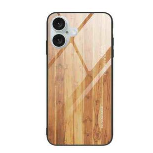 For iPhone 16 Plus Wood Grain Glass Phone Case(Yellow)