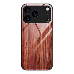 For iPhone 17 Pro Wood Grain Glass Phone Case(Coffee)