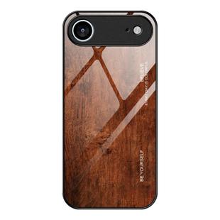 For iPhone 17 Air Wood Grain Glass Phone Case(Dark Brown)