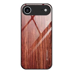 For iPhone 17 Air Wood Grain Glass Phone Case(Coffee)