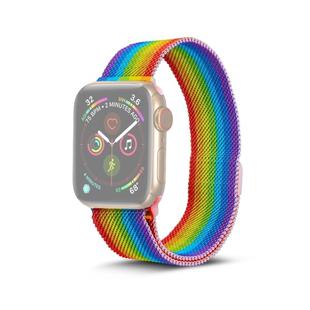 For Apple Watch Series 7 45mm / 6 & SE & 5 & 4 44mm / 3 & 2 & 1 42mm Milanese Rainbow Metal Watchband