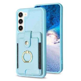 For Samsung Galaxy S23+ 5G BF27 Metal Ring Card Bag Holder Phone Case(Blue)