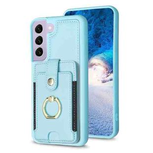 For Samsung Galaxy S22+ 5G BF27 Metal Ring Card Bag Holder Phone Case(Blue)
