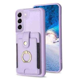 For Samsung Galaxy S22 5G BF27 Metal Ring Card Bag Holder Phone Case(Purple)