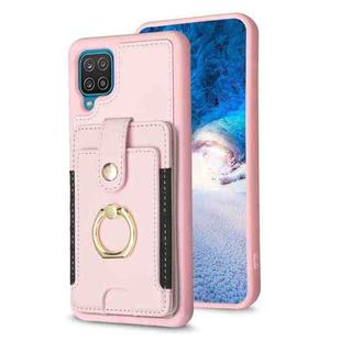 For Samsug Galaxy A12 BF27 Metal Ring Card Bag Holder Phone Case(Pink)