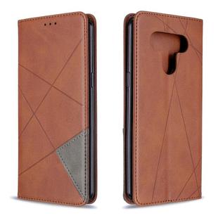 For LG K51 Rhombus Texture Horizontal Flip Magnetic Leather Case with Holder & Card Slots & Wallet(Brown)