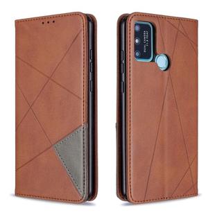 For Huawei Honor 9A Rhombus Texture Horizontal Flip Magnetic Leather Case with Holder & Card Slots & Wallet(Brown)