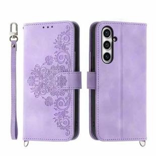 For Samsung Galaxy S23 FE 5G Skin-feel Flowers Embossed Wallet Leather Phone Case(Purple)