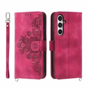 For Samsung Galaxy S23 FE 5G Skin-feel Flowers Embossed Wallet Leather Phone Case(Wine Red)