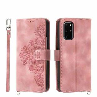 For Samsung Galaxy S20+ Skin-feel Flowers Embossed Wallet Leather Phone Case(Pink)