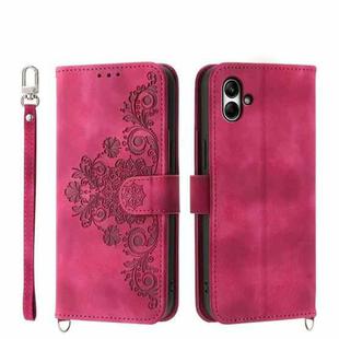 For Samsung Galaxy A05 Skin-feel Flowers Embossed Wallet Leather Phone Case(Wine Red)