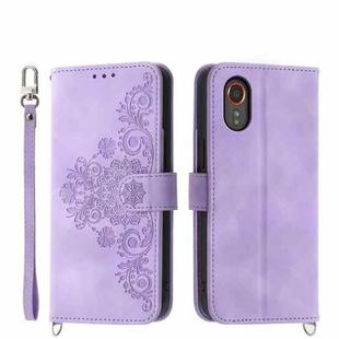 For Samsung Galaxy Xcover 7 Skin-feel Flowers Embossed Wallet Leather Phone Case(Purple)