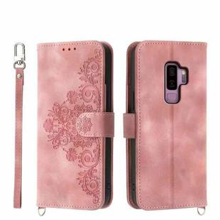 For Samsung Galaxy S9+ Skin-feel Flowers Embossed Wallet Leather Phone Case(Pink)