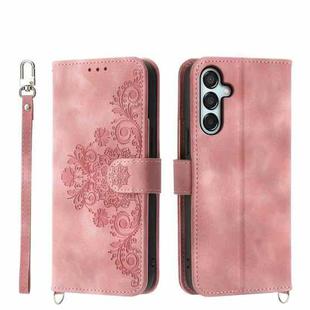 For Samsung Galaxy M15 5G / F15 5G Skin-feel Flowers Embossed Wallet Leather Phone Case(Pink)