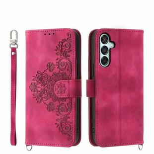 For Samsung Galaxy M15 5G / F15 5G Skin-feel Flowers Embossed Wallet Leather Phone Case(Wine Red)