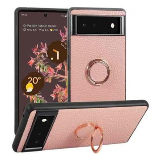 For Google Pixel 7a Litchi Texture Magnetic Phone Case with Ring Holder(Pink)