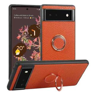 For Google Pixel 7a Litchi Texture Magnetic Phone Case with Ring Holder(Orange)
