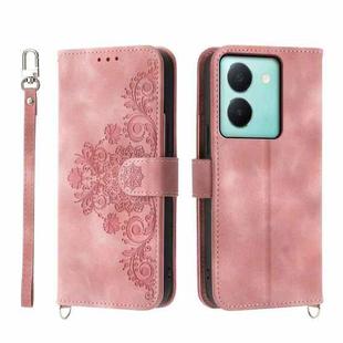 For vivo Y36 Skin-feel Flowers Embossed Wallet Leather Phone Case(Pink)