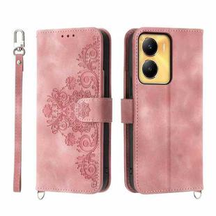 For vivo Y56 Skin-feel Flowers Embossed Wallet Leather Phone Case(Pink)