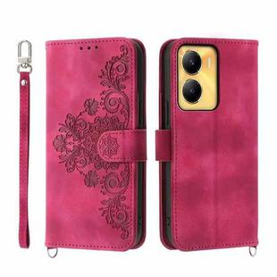 For vivo Y56 Skin-feel Flowers Embossed Wallet Leather Phone Case(Wine Red)