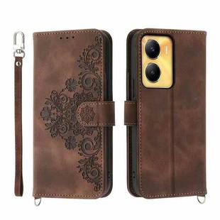 For vivo Y56 Skin-feel Flowers Embossed Wallet Leather Phone Case(Brown)