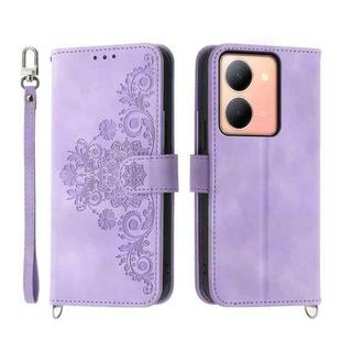 For vivo Y78 Skin-feel Flowers Embossed Wallet Leather Phone Case(Purple)