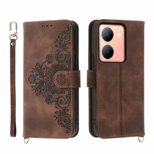 For vivo Y78 Skin-feel Flowers Embossed Wallet Leather Phone Case(Brown)