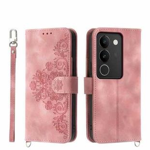 For vivo S17 Skin-feel Flowers Embossed Wallet Leather Phone Case(Pink)