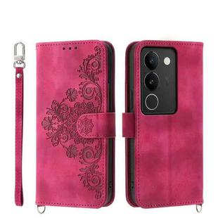 For vivo S17 Skin-feel Flowers Embossed Wallet Leather Phone Case(Wine Red)