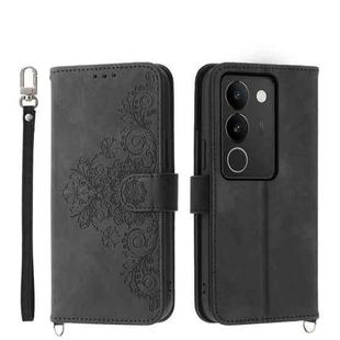 For vivo S17 Skin-feel Flowers Embossed Wallet Leather Phone Case(Black)