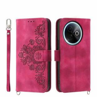 For vivo Y39 5G Skin Feel Flowers Embossed Wallet Leather Phone Case(Wine Red)