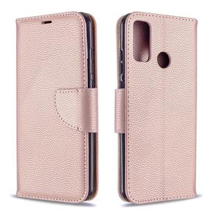 For Huawei P Smart (2020) Litchi Texture Pure Color Horizontal Flip PU Leather Case with Holder & Card Slots & Wallet & Lanyard(Rose Gold)