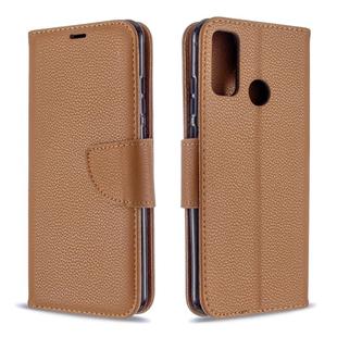 For Huawei P Smart (2020) Litchi Texture Pure Color Horizontal Flip PU Leather Case with Holder & Card Slots & Wallet & Lanyard(Brown)