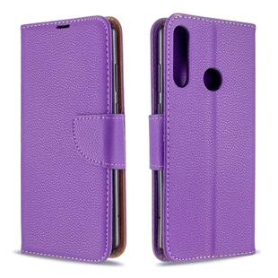 For Huawei Y6P Litchi Texture Pure Color Horizontal Flip PU Leather Case with Holder & Card Slots & Wallet & Lanyard(Purple)