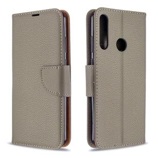 For Huawei Y6P Litchi Texture Pure Color Horizontal Flip PU Leather Case with Holder & Card Slots & Wallet & Lanyard(Grey)